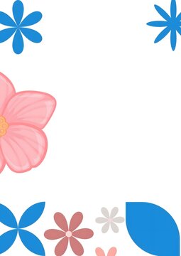 background with flowers, Titles,
Simple floral border frame with pink and blue flowers on white background, vector illustration,
Minimalist spring floral background with copy space for greeting card ,
