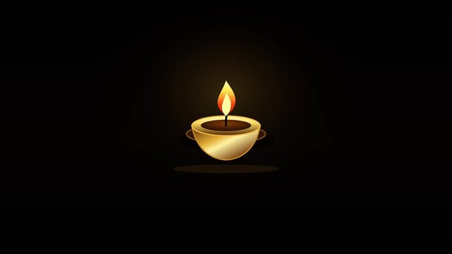 Golden diwali diya lamp glowing with bright flickering flame in animated video motion loop sequence