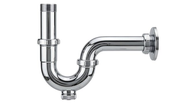 Chrome Plated Metal P-Trap Plumbing Pipe Connector for Modern Sink Drainage Systems Isolated on White Background