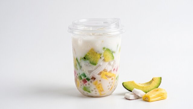 Refreshing Traditional Indonesian Es Cendol Dawet in a Takeaway Plastic Cup