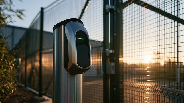 Low angle of a stainless card reader head mounted on a short post framed simply with plenty of empty space for copy