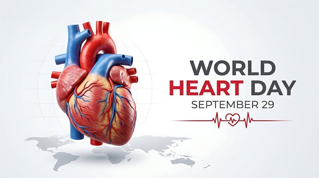 Realistic human heart model for world heart day awareness poster