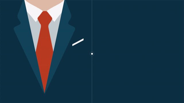 Professional business attire with red necktie and dark blue suit jacket.