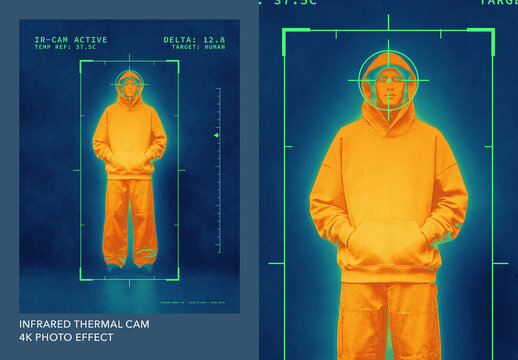 Infrared Thermal Camera Photo Effect - Night Vision Surveillance Heat Map with HUD