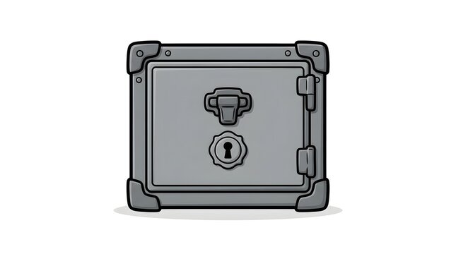 Vector illustration of a secure metal safe box for storing money and valuables, isolated on a white background.