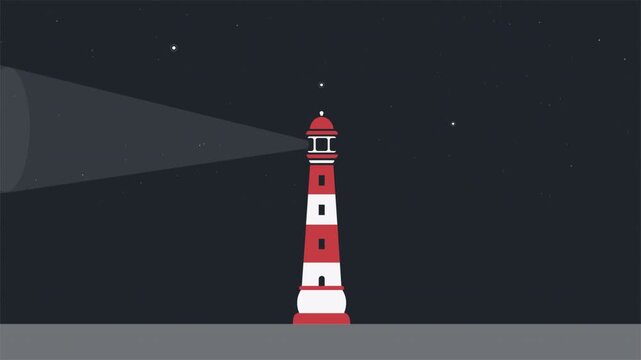 Rotating Lighthouse Beam At Night Animated Graphic.