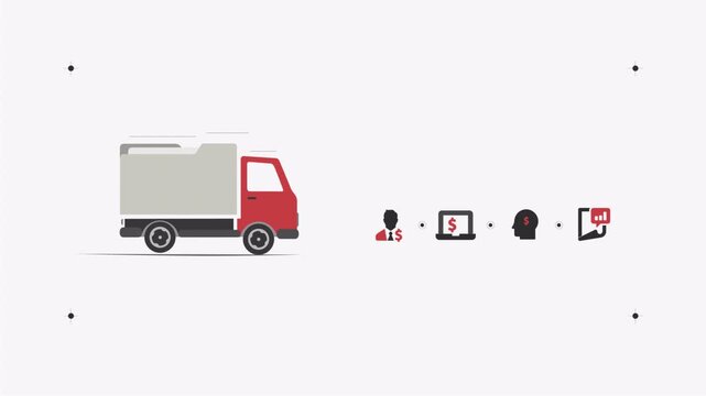 Professional logistics concept animation featuring a delivery truck and digital business icons.