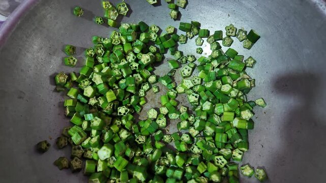 Indian Bhindi Fry Cooking on Stove
