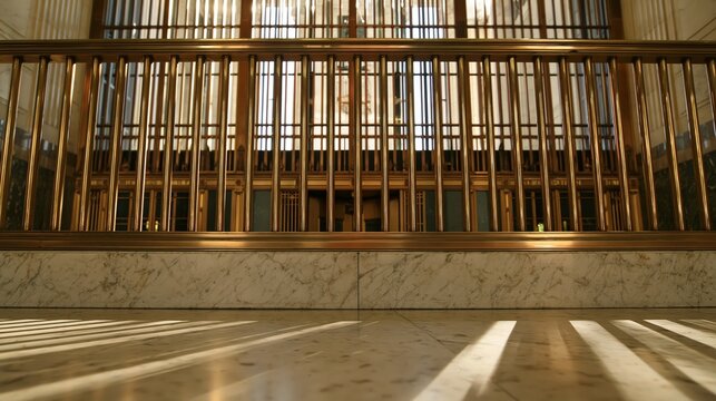 Very low angle from the customer side of a traditional bank counter with subtle depth and a considered neutral palette