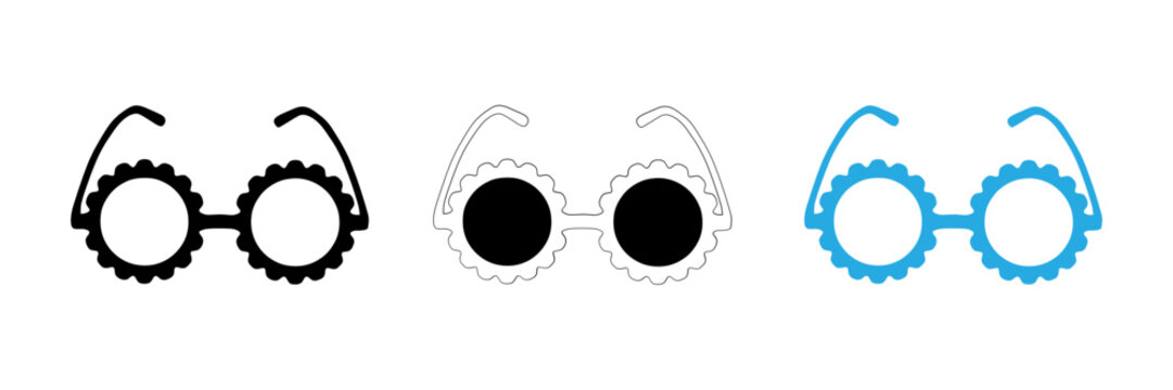 Set of three stylized glasses icons with flower shaped frames isolated on a white background