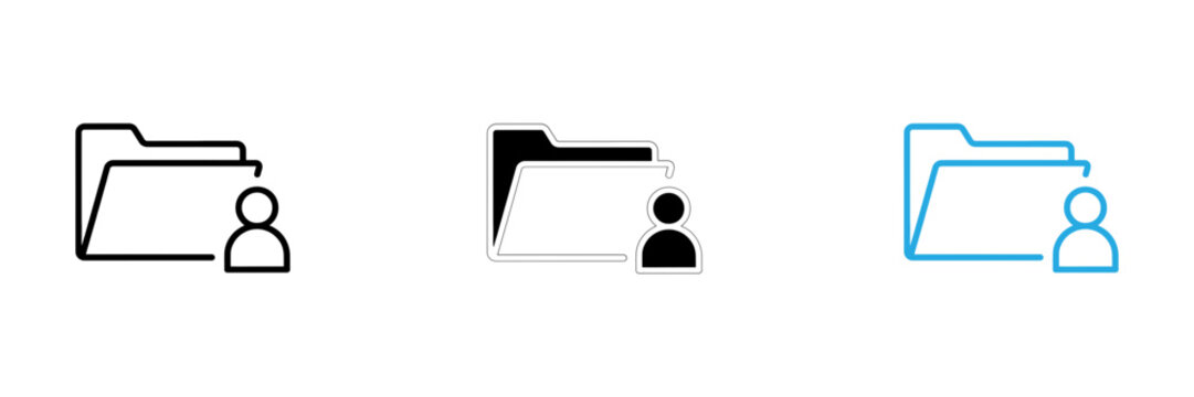 Set of three folder icons with user profile symbols representing personal data management and digital file organization