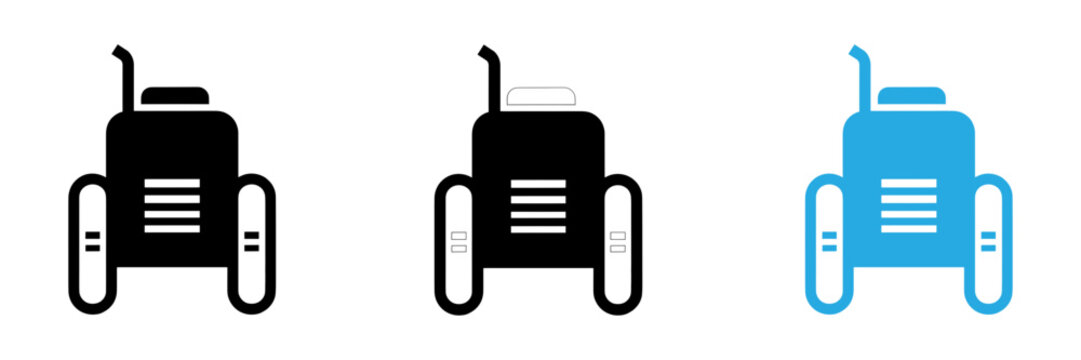 Set of three stylized wheelchair icons featuring different design variations for medical and accessibility graphic projects
