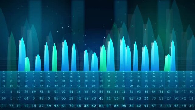 Abstract digital audio equalizer with glowing blue and cyan sound waves on dark background