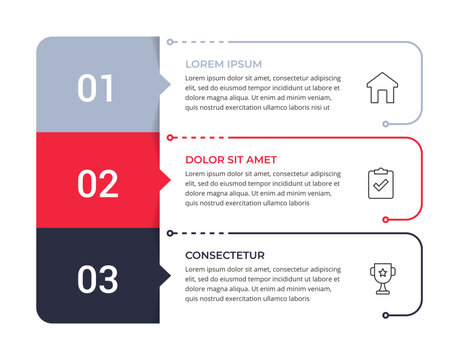 Vertical process infographic template featuring three numbered segments arranged in a column