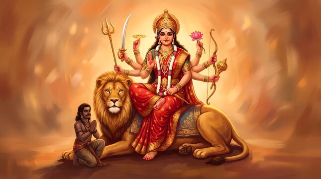 A majestic depiction of goddess durga celebrating strength divine power and the triumph of good over evil in hinduism