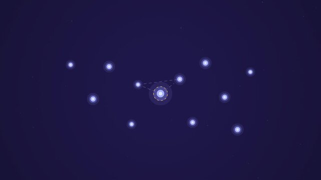 Memory constellation graph animation. Glowing memory nodes linking into a star map knowledge network for ai long term memory and embedding database concept. Seamless loop motion graphic in 4k