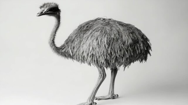 Side Profile of a Feathered Emu in Monochrome