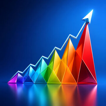 Minimalistic 3D render of a graph made from colorful triangles floating in the air 