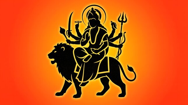 A striking depiction of goddess durga riding a lion symbolizing power strength and the triumph of good over evil during durga puja