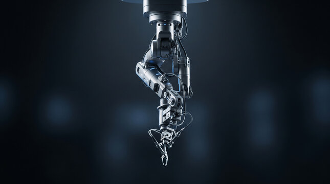 Robotic arm with advanced manipulator in a dark studio setting