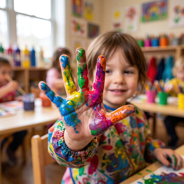 Crian&ccedil;a Pequena Brincando com Tintas Coloridas