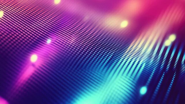 Abstract Neon Digital Data Stream and Glowing Grid