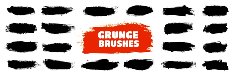 Graffiti ink grunge stain shapes of black smudge spray or paint brush and dirty paintbrush stroke elements set. Grunge paint brush lines or brushstroke smears of black watercolor effect smudges set © Vector Tradition