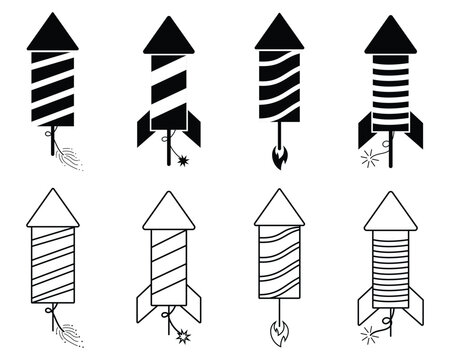 Fireworks rocket vector for fourth of July. Hand drawn Firework rockets icon. Silhouette of Firework rockets symbol.  Vector Illustration.