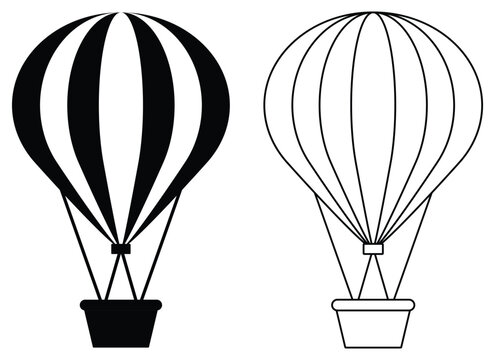 Hot air balloon vector icon. Silhouette of hot air balloon vector. Travel and tourism icon, airship sign. Vector illustration of Air balloon.