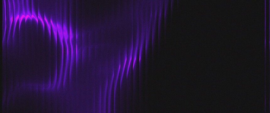 Abstract moody dark background with purple neon vertical lines and ribbed texture. Modern subtle violet light streak pattern with heavy noise grain. Minimalist geometric backdrop for modern banner