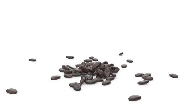 Falling roasted coffee beans on white background