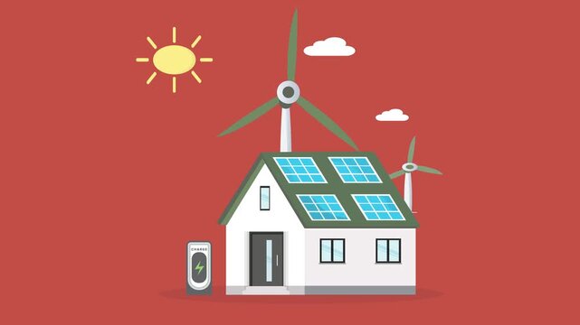 Green House with Solar Panels and Electric Vehicle Charging &ndash; Renewable Energy and Savings Concept