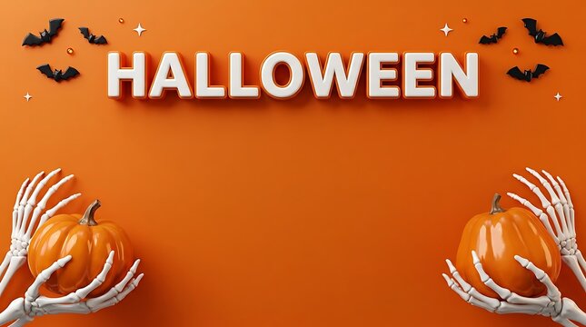 Festive halloween background with pumpkins bats and spooky hands