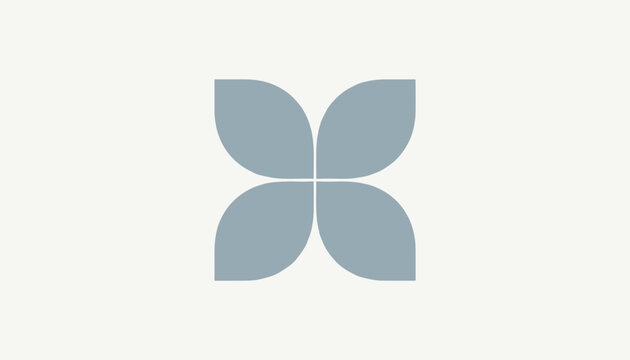 Elegant minimalist flower logo composed of four grey petal shapes arranged symmetrically on a light background.