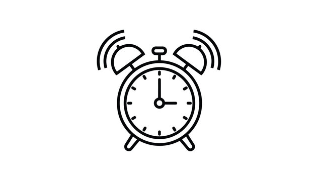 Classic alarm clock ringing to show loud morning wake up call with sound waves outline icon isolated on white.