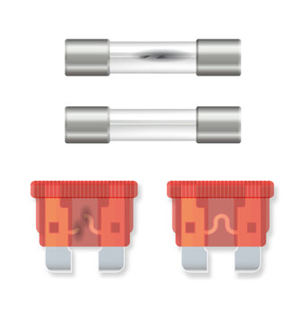 Electric Safety fuse breaker vector for electrical systems. Modern energy protection device with automatic circuit control. Vector illustration of power distribution equipment for home use.