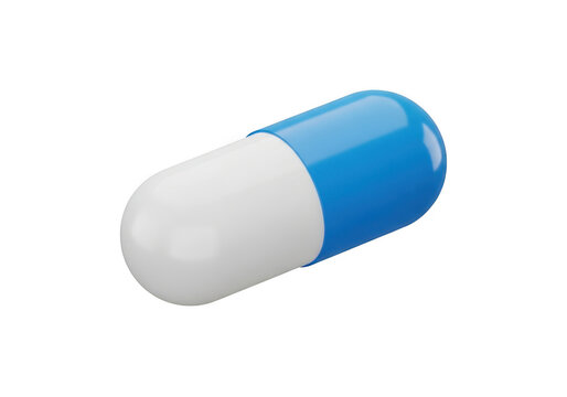 Single blue and white medical pill capsule for healthcare and pharmacy isolated on transparent background