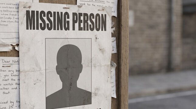 Vintage Missing Person Poster with Silhouette on Outdoor Noticeboard in Urban Alley