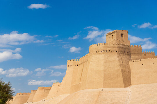 Ancient Mud Brick Fortress Walls of Itchan Kala in Khiva, Uzbekistan