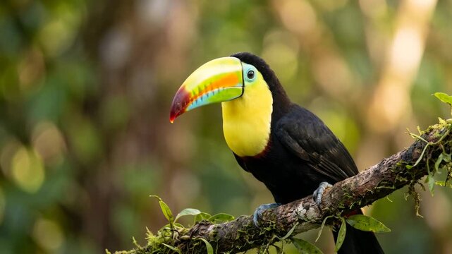 keel billed toucan close up at morning light in costa rica rainforest video