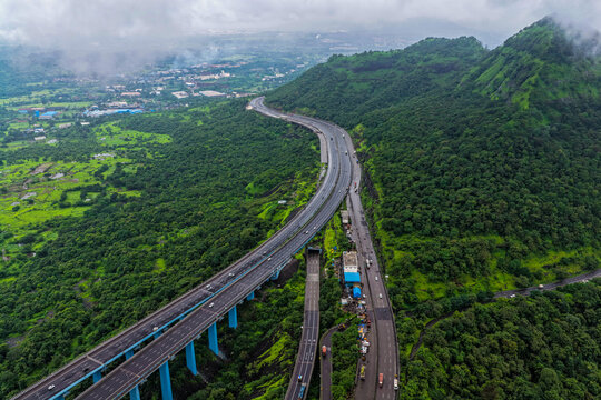 Mumbai Pune Expressway Missing Link aerial view, Maharashtra India