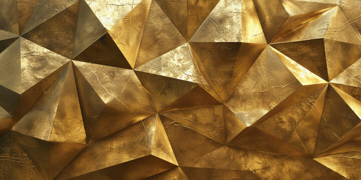 Golden geometric abstract 3d background surface with shiny metallic texture and triangular low poly design elements for luxury luxury interior decoration and modern creative graphic design projects di