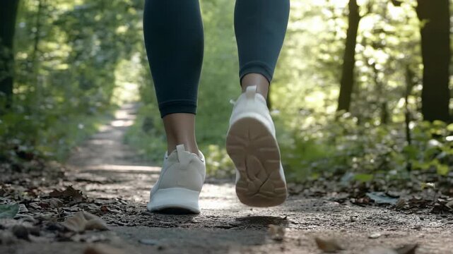 Person in Athletic Leggings and White Sneakers Walking on a Forest Trail