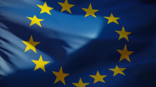 Waving European Union Flag with Yellow Stars