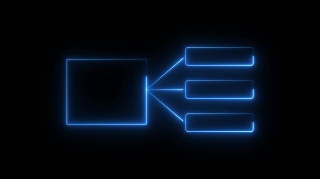 Glowing neon line Business hierarchy chart info graphics icon isolated. Neon flowchart, Corporate organizational structure graphic elements, network diagram, hi-tech illustration