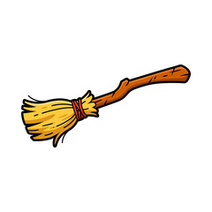 Obraz premium Cartoon witch broomstick with wooden handle and straw bristles