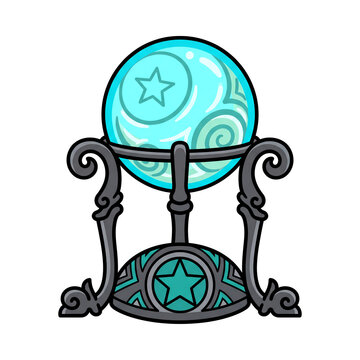 Glowing magic crystal ball on ornate decorative stand