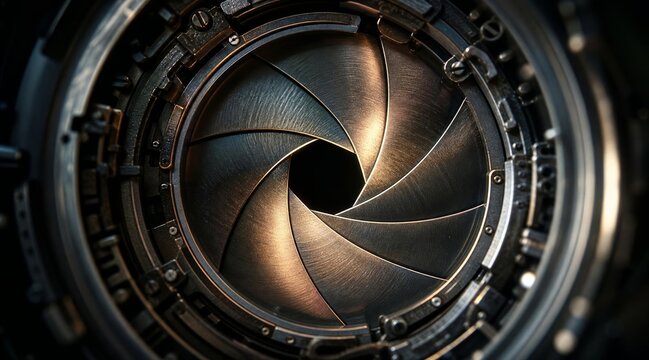 Close up shot of a professional camera lens aperture mechanism.