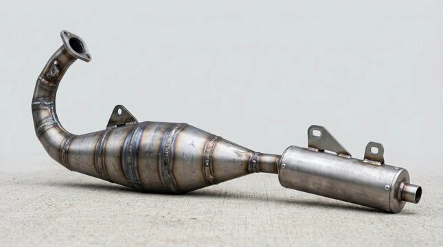 Metal two-stroke expansion chamber exhaust pipe for a motorcycle.