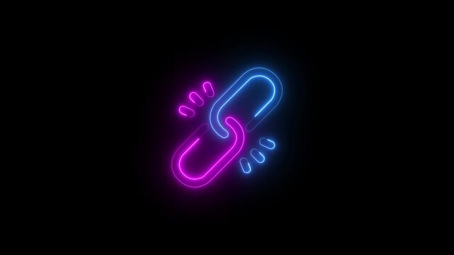 Glowing Neon Chain Link Icon Animation on Black Background &ndash; Abstract Backlink Symbol connection, hyperlink, networking, and digital communication.4k motion video..